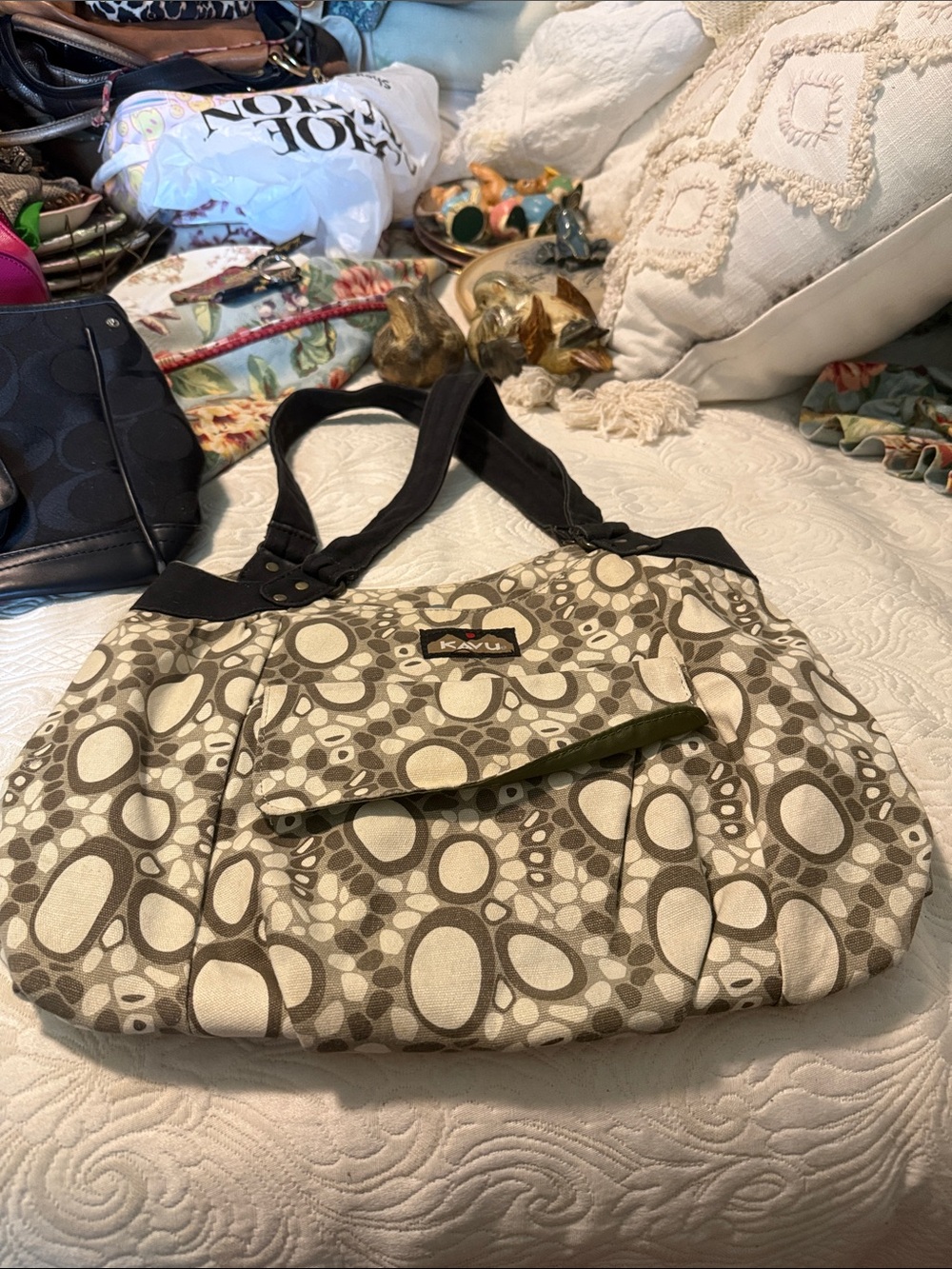 Kavu Beige and Olive Patterned Shoulder Bag